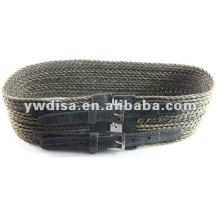 Grey PU With Braided Wax Strings Belt For Women